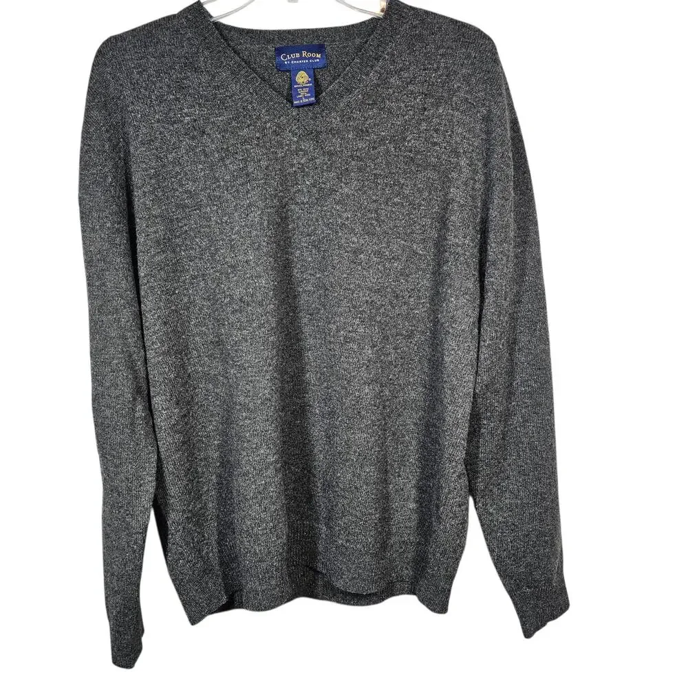 Club Room by Charter Club Men's 100% Wool V-Neck Sweater Heather Gray Size L